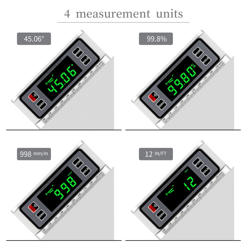  [AUSTRALIA] - Beaspire Digital Protractor LCD Inclinometer Magnetic Protractor Scaled Ruler Angle Finder Angle Measuring Device Silver - Improved Version