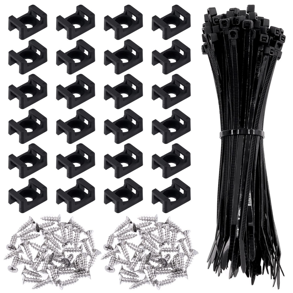  [AUSTRALIA] - Swpeet 360Pcs Black Self-Locking Cable Zip Tie (150x4mm) and 6mm/0.24inch Saddle Type Cable Tie Mounts Base with Deep Thread Flat Head Screws Assortment Kit, Wire Holder Wire Cable Clips Organizer 6mm Black Cable Zip Ties