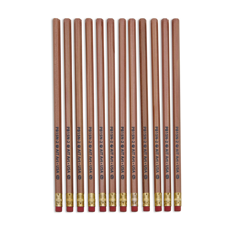  [AUSTRALIA] - AIT Art Wood Pencils, Pack of 12, Unsharpened, No. 2 HB Lead, Latex Free Erasers, Made in USA to Handle Any Writing Task with Ease