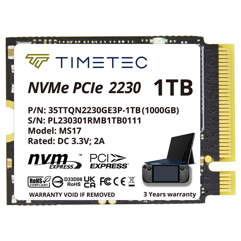  [AUSTRALIA] - Timetec 1TB(1000GB) M.2 2230 SSD NVMe PCIe Gen3x4 Single Sided Solid State Drive Compatible with Steam Deck, Microsoft Surface pro 9/ pro 8/pro 7+/pro X/laptop3/laptop4/laptop go/book3, Mini PCs 2230 1TB
