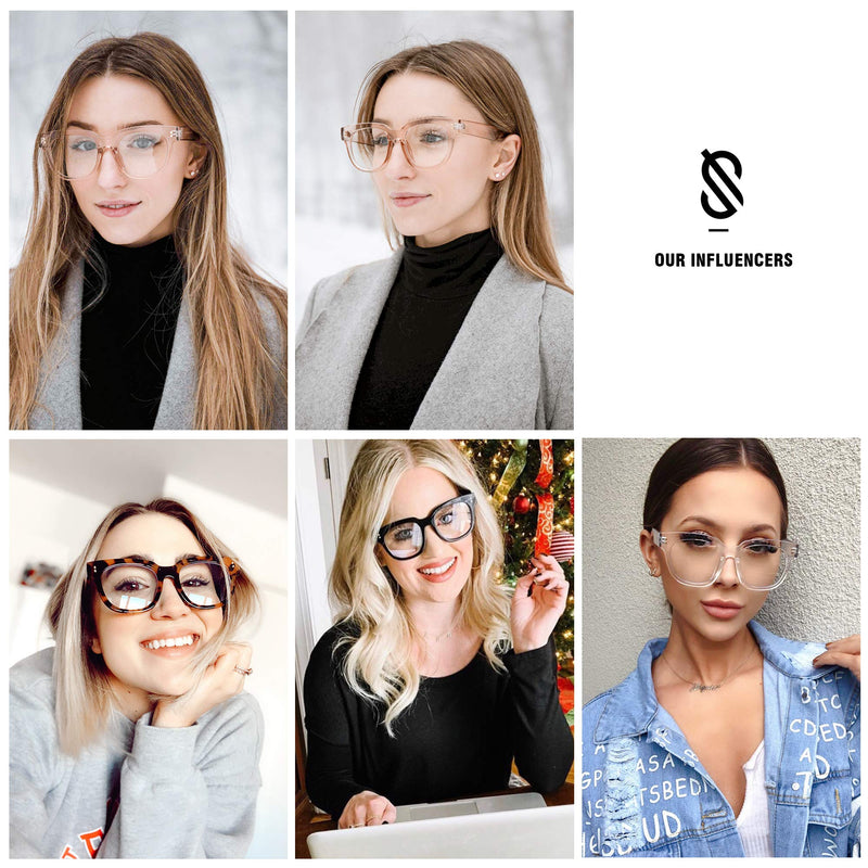 SOJOS Oversized Square Anti Blue Light Blocking Glasses for Women Thick Computer Eyeglasses Double Metal Studs SJ5053 C03 Crystal Pink Frame Anti-Blue Light Lens - LeoForward Australia