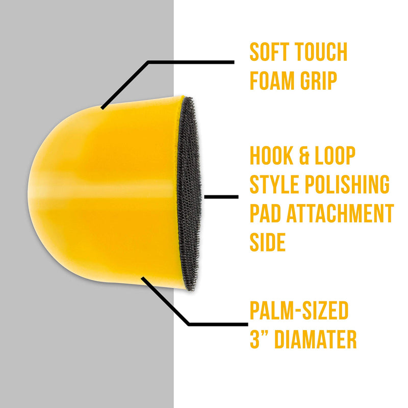  [AUSTRALIA] - TCP Global 3" Palm Grip Mini Hand Foam Sanding or Polishing Pad Holder - Manually Buff Polish Car Wet-Sand dust nibs