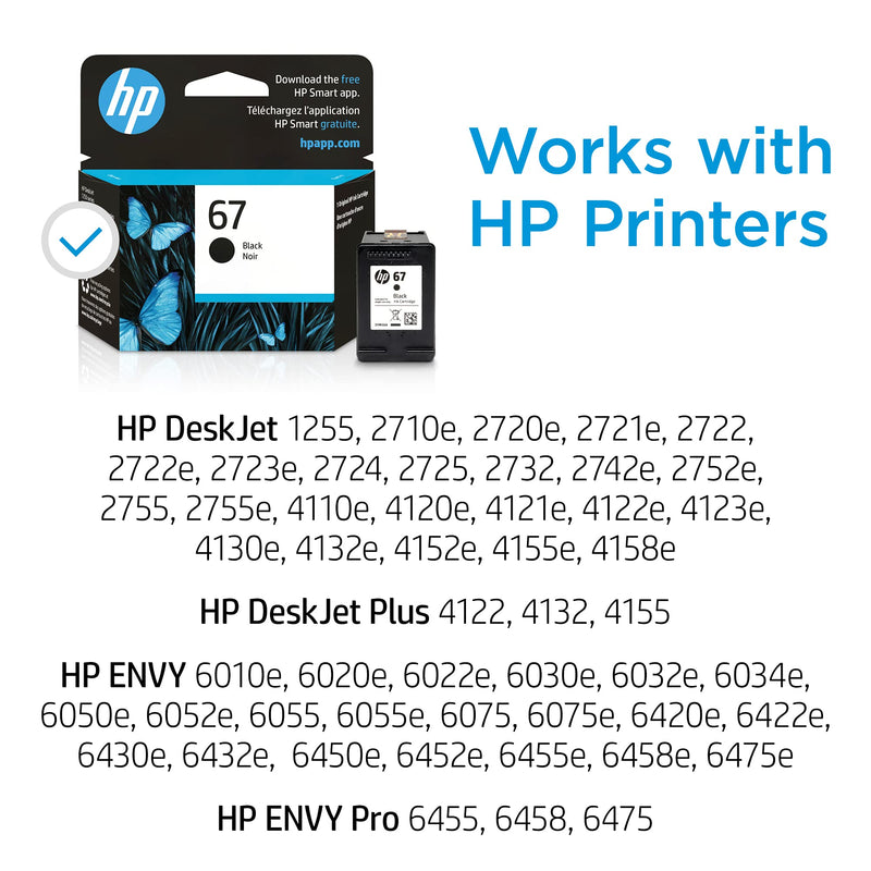 Original HP 67 Black Ink Cartridge | Works with HP DeskJet 1255, 2700, 4100 Series, HP ENVY 6000, 6400 Series | Eligible for Instant Ink | 3YM56AN - LeoForward Australia