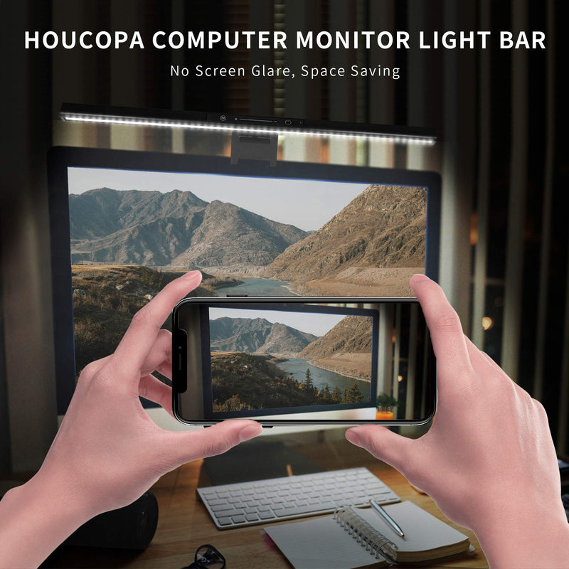 Houcopa Computer Monitor Light Bar, Screen Light Bar e-Reading LED Task Lamp, Gaming Lights, Touch Stepless Dimming, 3 Color Temperature,Fixed Clip for Curved Monitor/ Flat Monitor (18 inch, Black) 18 inch - LeoForward Australia