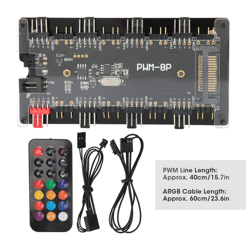  [AUSTRALIA] - Case Fan Hub, 3-Pin PWM+ 4-Pin ARGB 2 in 1 Fan Hub with Remote Controller for Computer Cooling Fan for SATA Hub Power Supply for PC LED Light Cooler