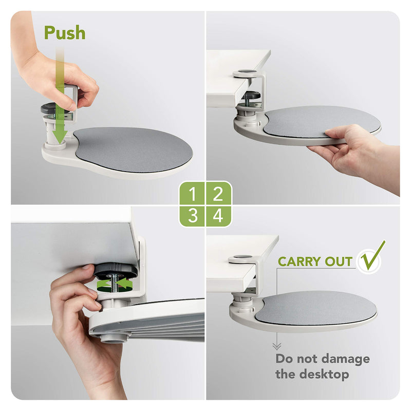  [AUSTRALIA] - EHO Under-Desk Mouse Platform/Clip on Mouse Pad Rotating 360 Degree, Ergonomic Mouse Tray Attachment, Office Mouse Pad, Slide Out Mouse Tray (Platinum), Suitable for 1.5" Thickness Desk Platinum