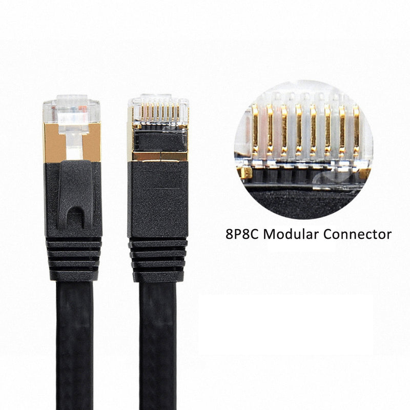  [AUSTRALIA] - Cat7 Ethernet Cable 50ft Flat High Speed Shielded (STP) Solid Computer Network Cord with Snagless Rj45 Connectors Slim Durable Internet LAN Wire for Modem,Router.Faster Than Cat5e/Cat5/cat6（Black） … 50ft / Black