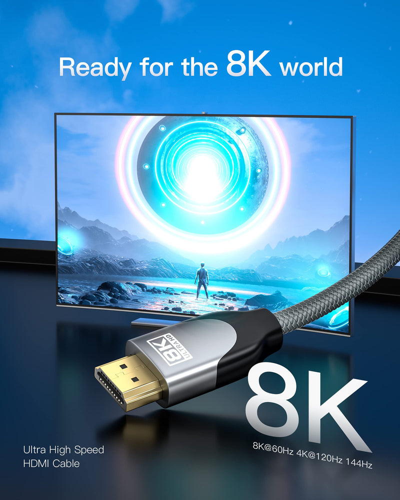 8K HDMI 2.1 Cable 48Gbps 4K120, LamToon Ultra High Speed 8K@60 144Hz 6.5ft Braided HDMI Cable, Dynamic HDR, HDCP 2.2 2.3, eARC Compatible with Newest Apple TV, Samsung QLED TV, PS5, Xbox Series X 6.5ft / 2M - LeoForward Australia