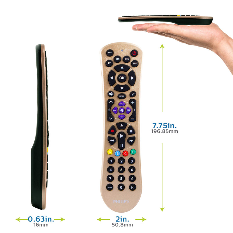 Philips Universal Remote Control for Samsung, Vizio, LG, Sony, Sharp, Roku, Apple TV, RCA, Panasonic, Smart TVs, Streaming Players, Blu-ray, DVD, Simple Setup, 4 Device, Gold, SRP2014C/27 - LeoForward Australia