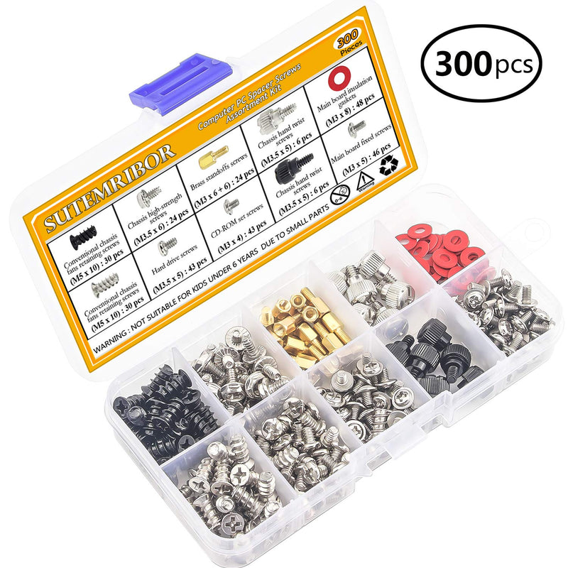  [AUSTRALIA] - Sutemribor 300PCS Personal Computer Screw Standoffs Set Kit for Hard Drive Computer Case Motherboard Fan Power Graphics