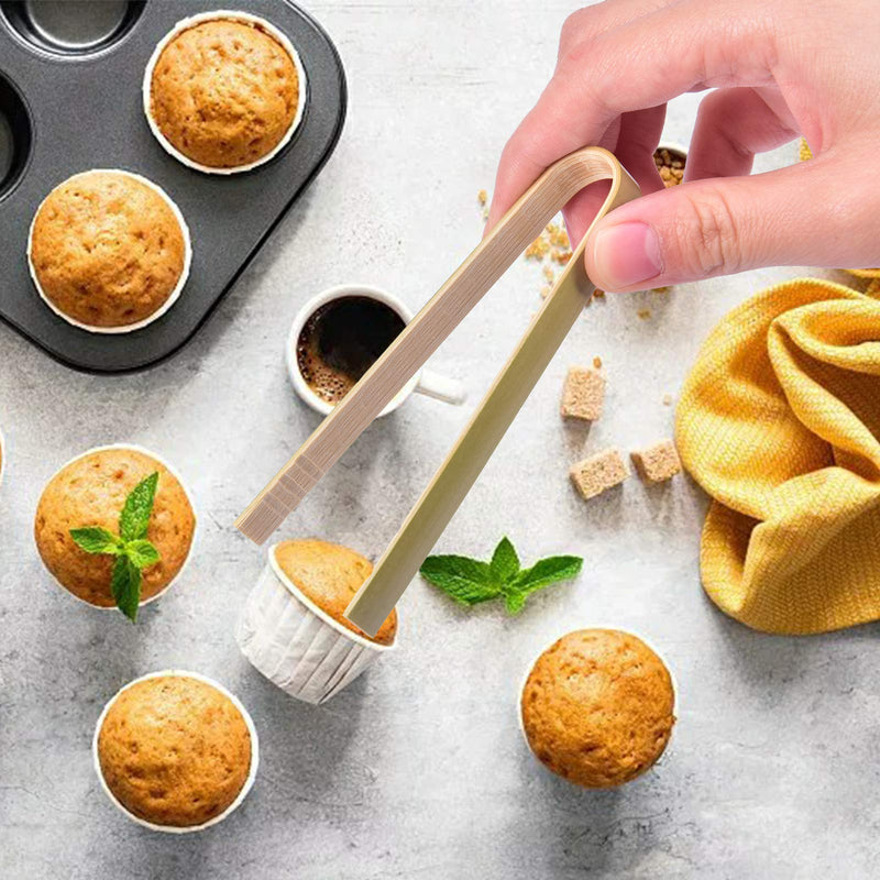  [AUSTRALIA] - Mini Bamboo Disposable Tongs - 100PCS Disposable Tongs 4" Bamboo Tongs for Toaster Eco-Friendly For Catering, Buffet or Home Use