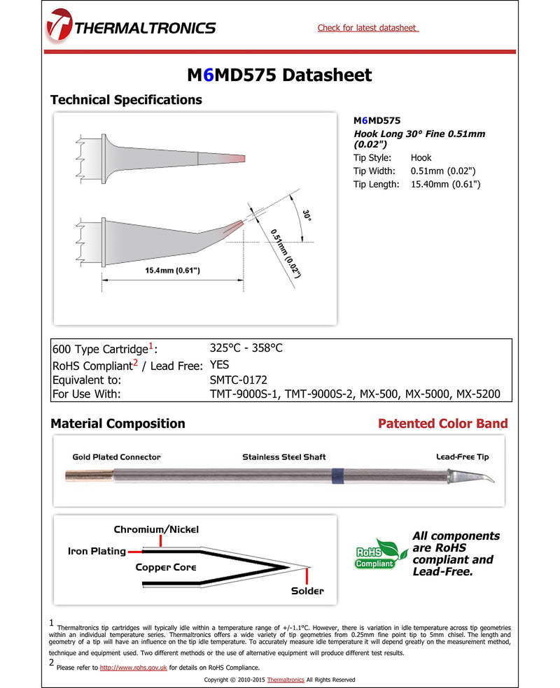  [AUSTRALIA] - Thermaltronics M6MD575 Hook Long 30deg Fine 0.51mm (0.02in) interchangeable for Metcal SMTC-0172