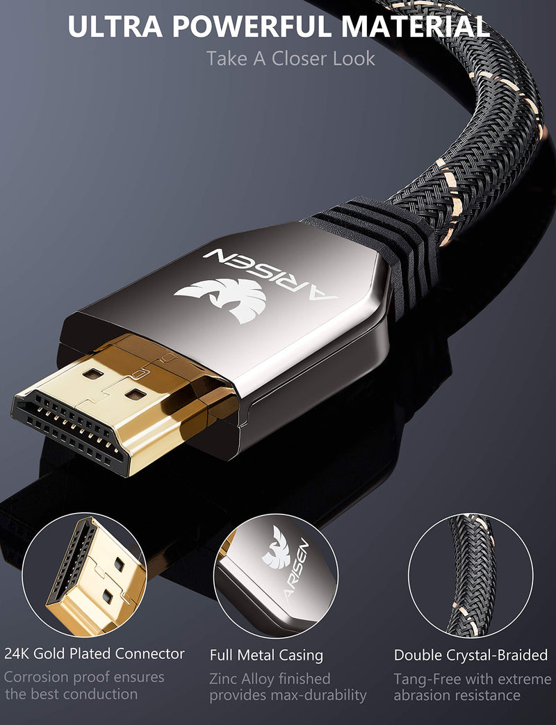 Short HDMI Cable 2.1, ARISEN Ultra High Speed 48Gbps 8K HDMI Cable Heavy Duty Braided HDMI Cord 4K@120 8K@60HZ eARC HDR10 HDCP 2.2 Compatible with RTX 3080 3090 PS5 PS4 Xbox Series X UHD TV Laptop 2ft / 0.6m - LeoForward Australia