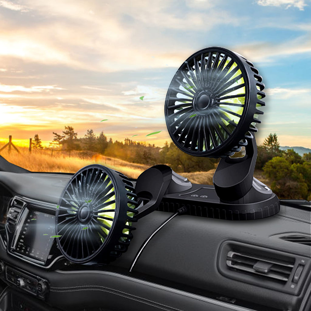  [AUSTRALIA] - Ouffun Fan for Car, Double Head Car Fan 360°Adjustable Auto Electric Car Cooling Fan 3 Speed Regulation Vehicle Fans Strong Wind Mute Run USB Powered Air Circulation Fan for Sedan/SUV/RV/Truck/Boat