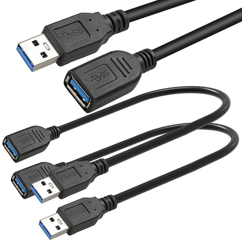  [AUSTRALIA] - SaiTech IT 2 Pack Short Length 1 Feet USB 3.0 Extension Cable, USB 3.0 A Male to Female Extender Cable 2 Pack 30cm