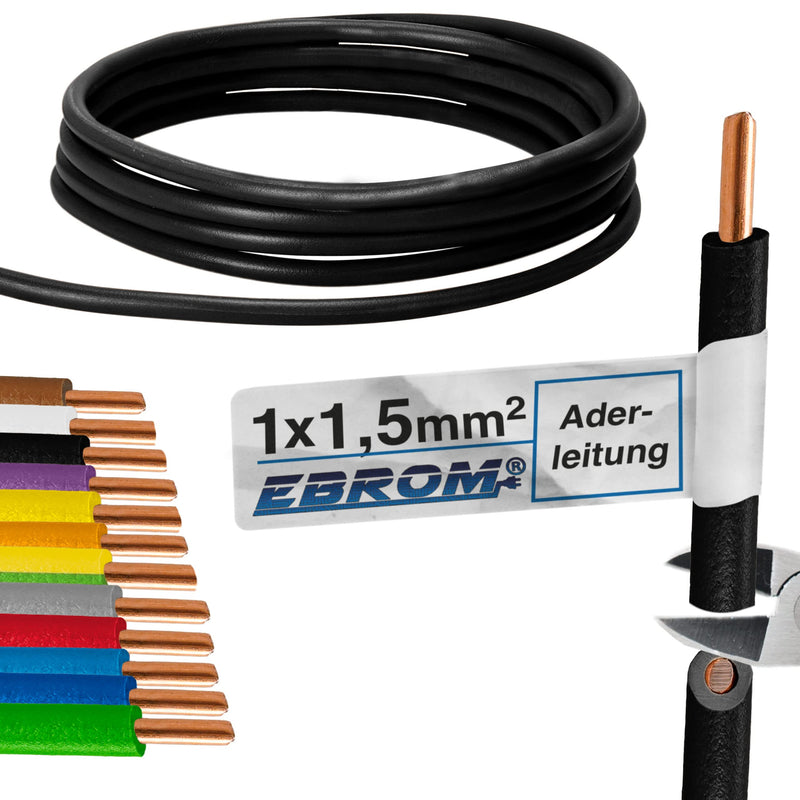  [AUSTRALIA] - EBROM core cable - rigid single core - PVC cable - wiring cable - H07V-U 1.5 mm² - 1.5 mm2 - color: black - many lengths available, from 10 meters to 100 meters - your selected length: 10 m