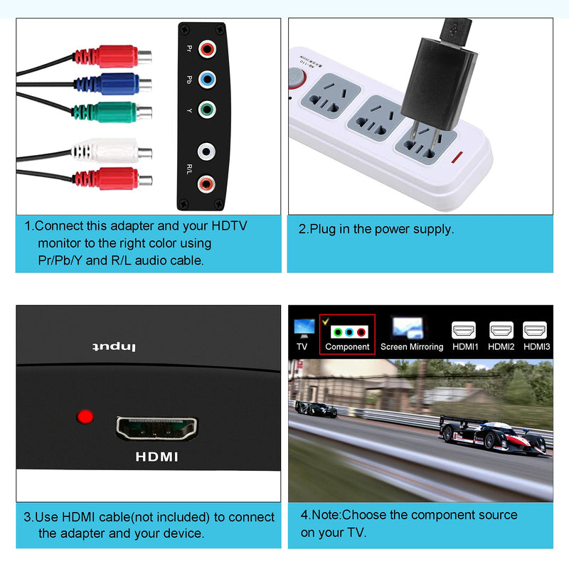  [AUSTRALIA] - HDMI to Component Converter, avedio links HDMI to 1080P YPbPr 5RCA RGB + R/L Video Audio Adapter, Support Apple TV, PS5, Roku, Xbox, Fire Stick, DVD Players to HDTV and Projector (Black)