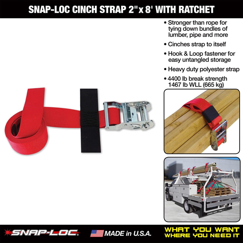  [AUSTRALIA] - Cinch Strap 2"x8' Ratchet (USA!) with Hook & Loop Storage Fastener