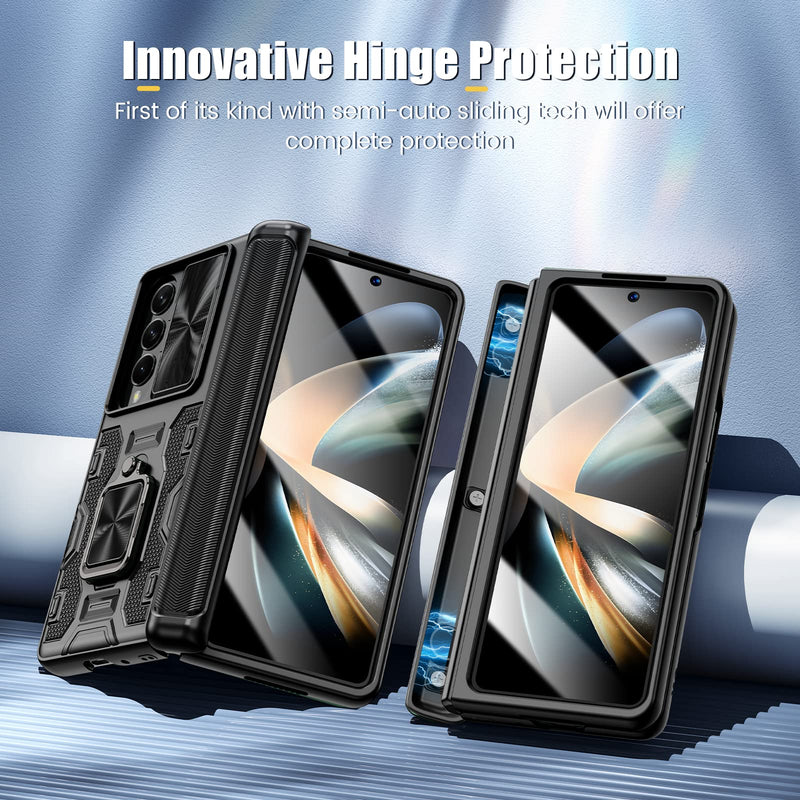  [AUSTRALIA] - Caka for Z Fold 4 Case, Galaxy Z Fold 4 Case with Kickstand & Belt-Clip Holster Camera Cover with Built-in 360°Rotate Ring Stand Magnetic Case for Samsung Galaxy Z Fold 4 -Black Black