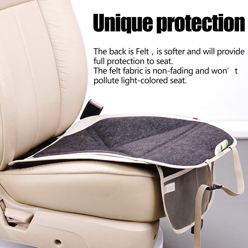  [AUSTRALIA] - Viaviat Car Seat Protector Leather Waterproof Child Safety Seat Protector Cover with Thick Pad and 2 Large Pockets Durable Kick Mat for All Auto Seat (Beige) Beige