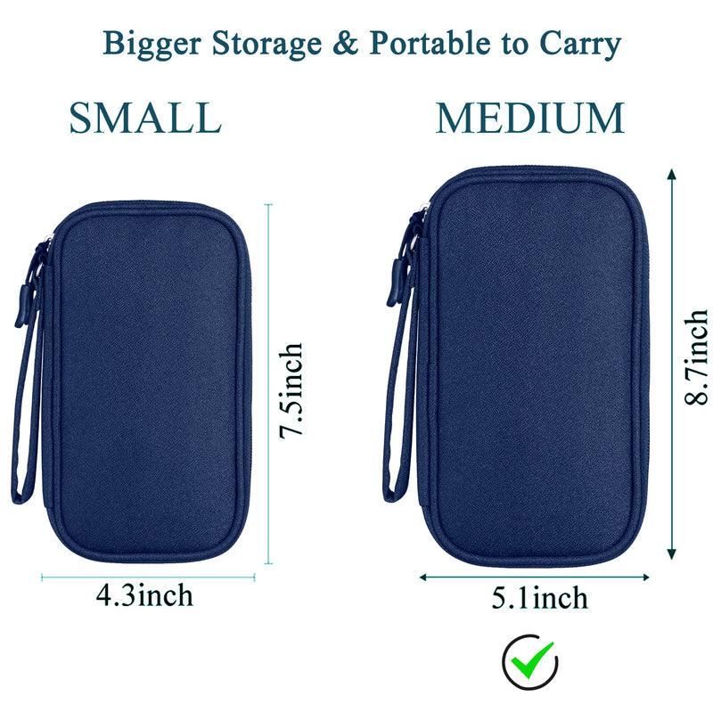  [AUSTRALIA] - Electronics Travel Organizer (2pcs), Airplane Essentials Carrying Case for Tech Accessory (Navy Blue, Two Layers-M) Navy Blue