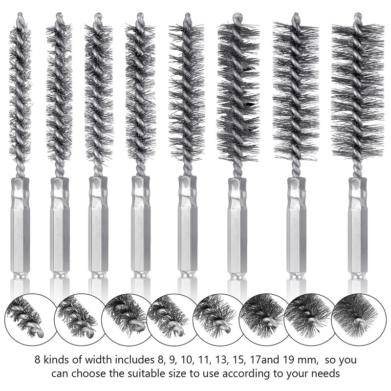  [AUSTRALIA] - 8 Pieces Wire Brush Drill Bore Cleaning Brush Set with 1/4 Inch Hex Shank Stainless Steel Wire Twisted Brush for Drill Impact Driver, 8 Sizes Silver