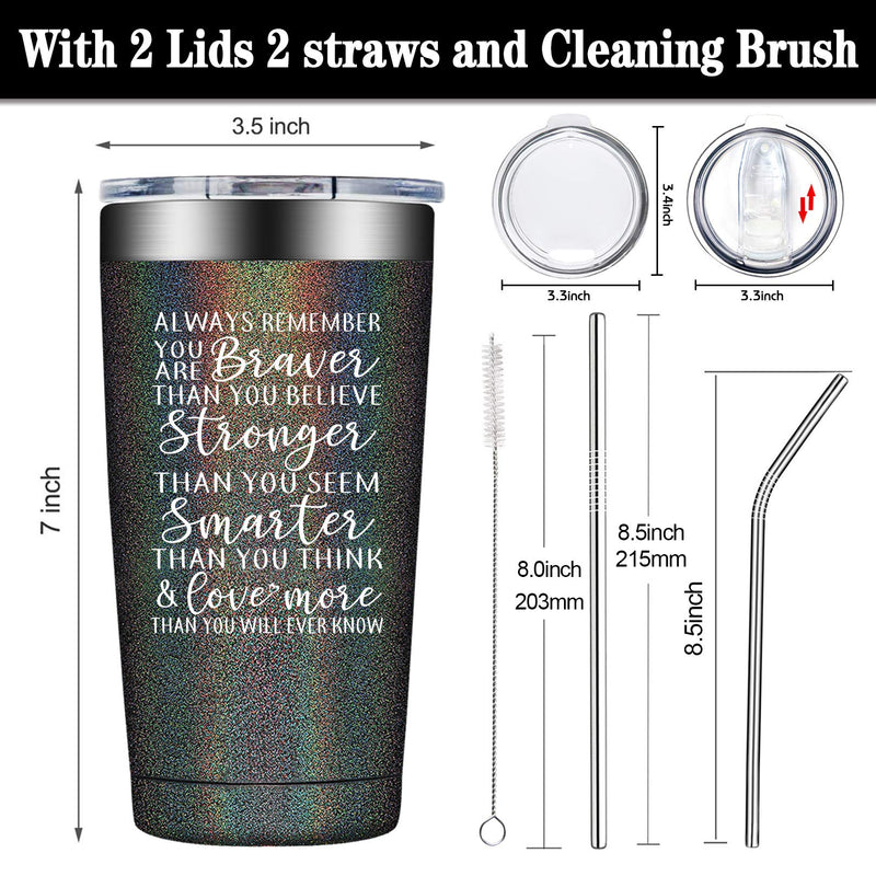  [AUSTRALIA] - Inspirational Tumbler Gift - Gifts for Women, Men, Always Remember You Are Braver Than You Believe, Stronger, Thank You Gifts for Women, Coworker, Friends, Sister, Employee, Daughter, Teenage Girls Glitter Charcoal