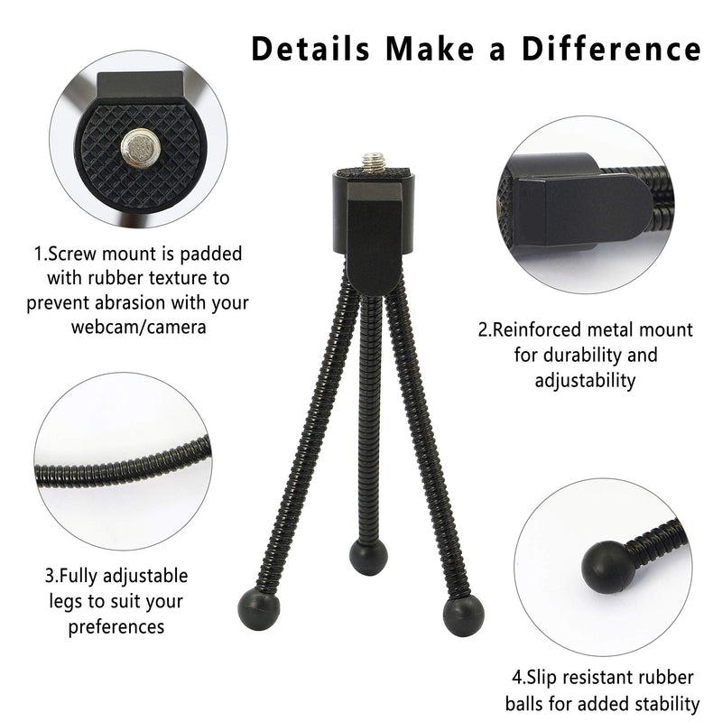  [AUSTRALIA] - Mini Tabletop Tripod Stand,Webcam Stand,Adjustable Flexible Mini Portable Metal Tripod Stand, Compatible with DC Cameras with Standard 1/4" Tripod socket-2PCS