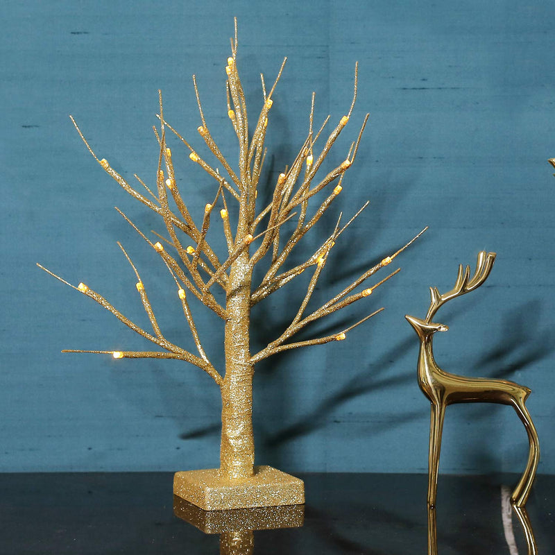  [AUSTRALIA] - Brightdeco Lighted Gold Glitter Birch Tree 18" H 36 LED Artificial Bonsai Lamp Money Tree for Indoor Use Great Décor for Home Bedroom Halloween Thanksgiving Christmas Easter Wedding Party Warm White