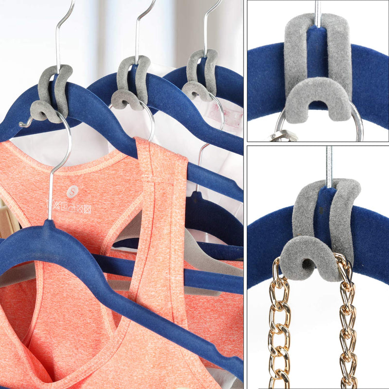  [AUSTRALIA] - Mlici Grey Velvet Connector Hooks Clothes Hanger, 60pc Cascading Clothes Hangers for Heavy Duty Space Saving Cascading Connection Hooks Gray