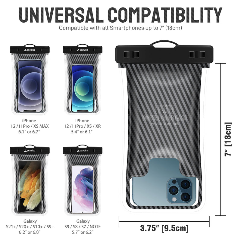  [AUSTRALIA] - Seawisp Universal Waterproof Phone Case, Floating Pouch Cellphone Lanyard Dry Bag. Compatible with iPhone 13 12 Pro 11 Pro Xs XR X 8 7 6S Plus and More, for Kayaking Swimming Boating Traveling, Black