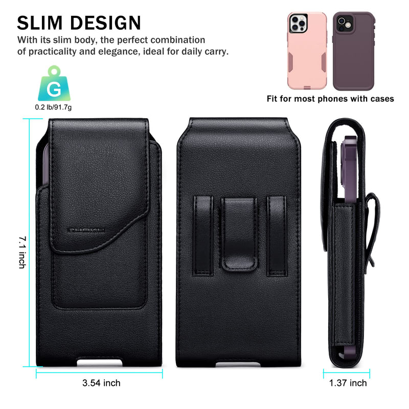  [AUSTRALIA] - nuoku Cell Phone Pouch for iPhone 14 13 12 11 Pro Max Series, PU Leather Phone Holster with Belt Clip for S22 Plus/S21 Plus/S20 Plus with Magnetic Closure (Black) Black