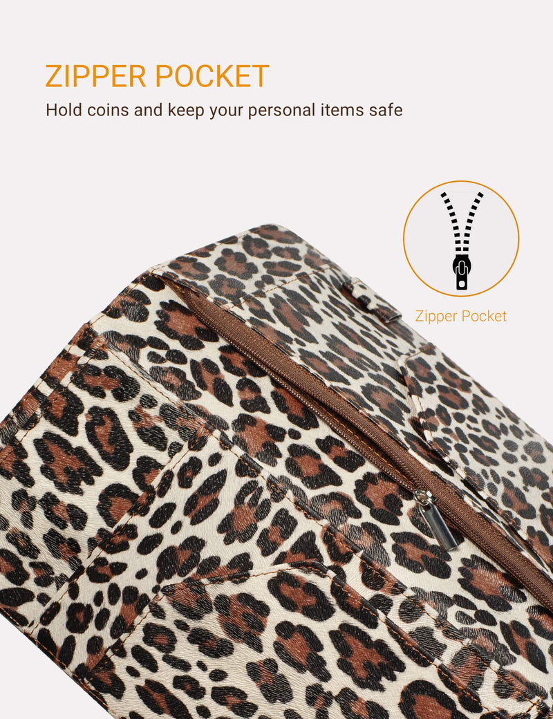  [AUSTRALIA] - Zreal Server Book for Waitress, 5 X 9 Leopard Serving Books with Zipper Pouch, Magnetic Closure Pocket with High Volume, Cute Waitress Book Organizer with Money Pocket Fit Server Apron (Light Leopard) Light Leopard