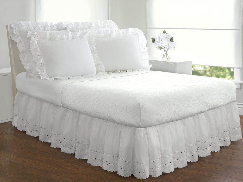  [AUSTRALIA] - Fresh Ideas Bedding Eyelet Ruffled Bedskirt Classic 14” drop length Gathered Styling, California King, White