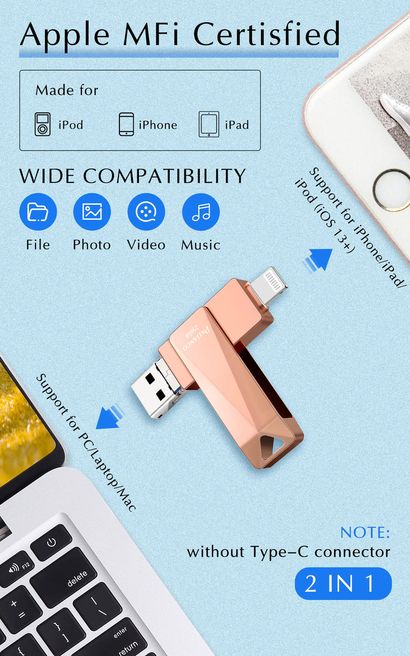  [AUSTRALIA] - 256GB Photo-Stick-for-iPhone, Apple MFi Cetified USB Flash Drive for iPhone Thumb Drive,iPhone-Memory-Stick for iPad/iPhone/Computer Picture Keeper Portable Hard Drive,Pink 256GB Pink