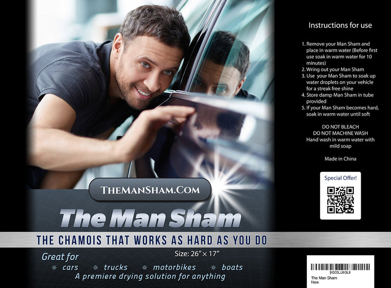  [AUSTRALIA] - The Man Sham Chamois-Cloth - 26" X 17" - Top-Men's-Gift - Ultimate-Towel for Fast Drying of Your Car or Truck - Scratch and Lint-Free Shine