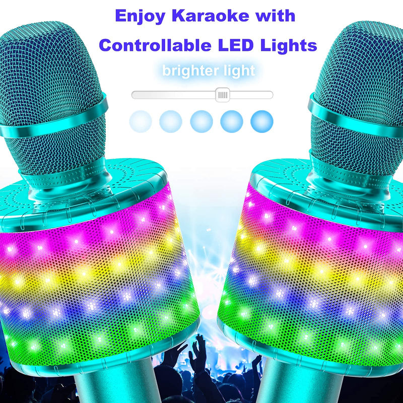  [AUSTRALIA] - BONAOK Wireless Bluetooth Karaoke Microphone with Controllable LED Lights, Portable Handheld Karaoke Speaker Machine Birthday Home Party for All Smartphone (Q78 Blue)