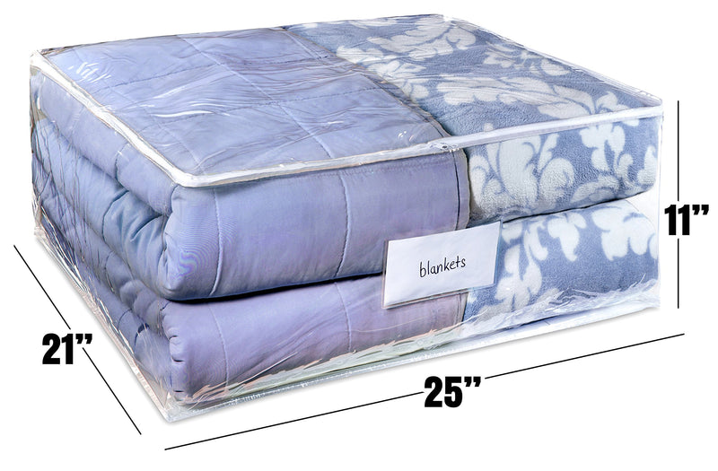  [AUSTRALIA] - Clear Blanket Storage Bag - Durable Vinyl Material to Shield Your Contents from Dust, Dirt and Moisture. Easy Gliding Zipper for Easy Access and Label Pocket for Easy Identification. (2-Pack)