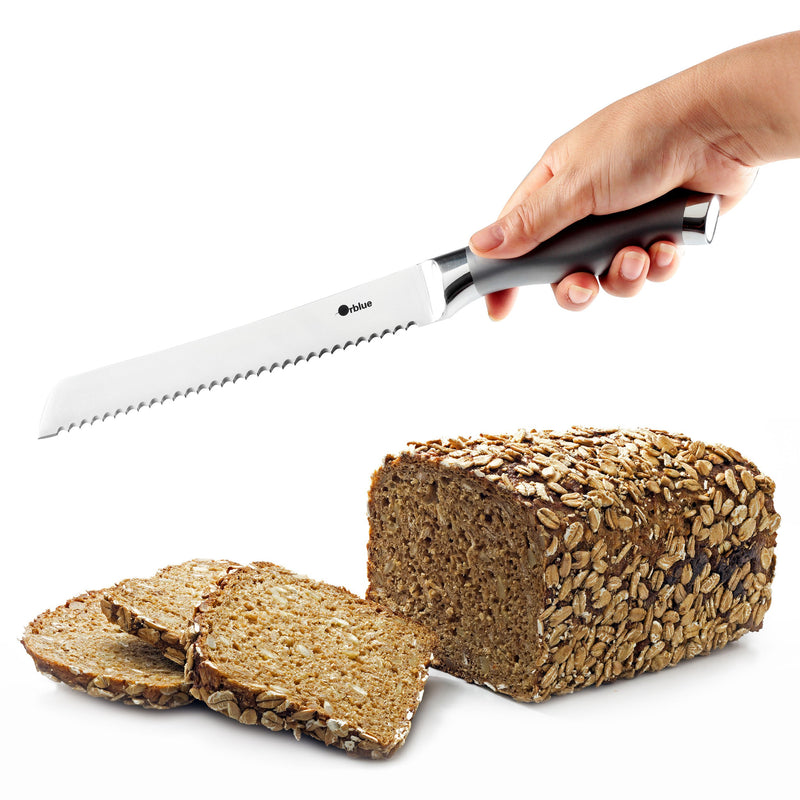  [AUSTRALIA] - Orblue Serrated Bread Knife Ultra-Sharp Stainless Steel Professional Grade Bread Cutter - Cuts Thick Loaves Effortlessly - Ideal for Slicing Bread, Bagels, Cake (8-Inch Blade with 4.9-Inch Handle)