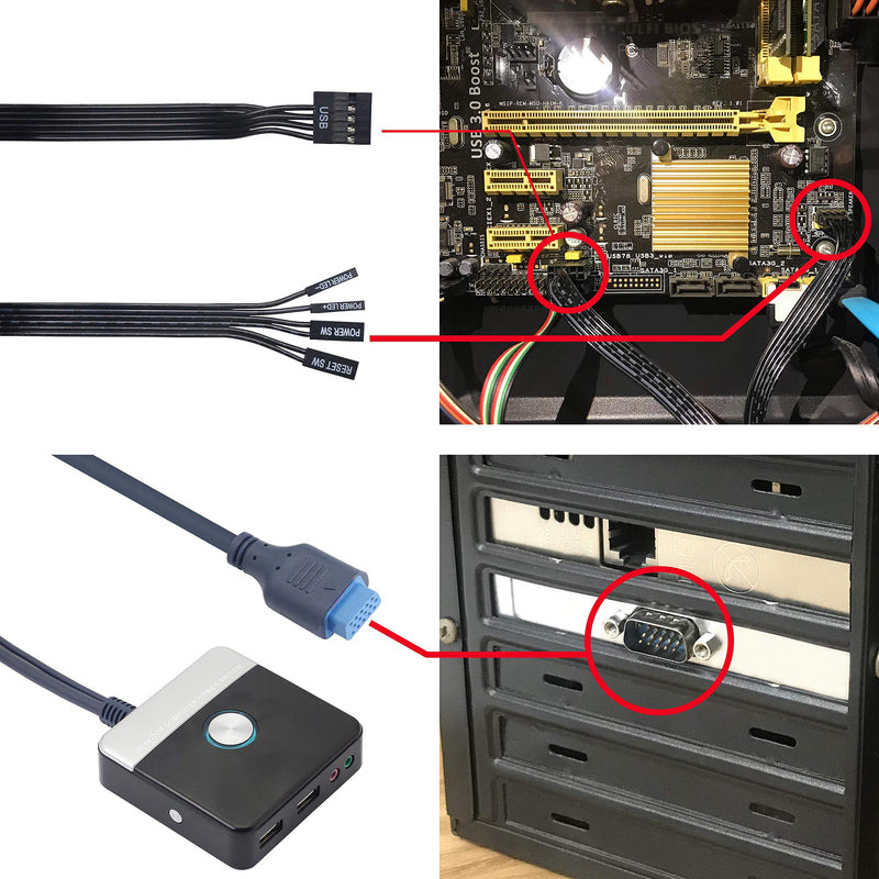  [AUSTRALIA] - Reset HDD Button Switch，GELRHONR Desktop PC Computer Case Power Supply Supplies on/Off with Dual USB Ports，Audio Ports and Reset HDD Push Button Switch for Home, Office, Internet Cafes(Cable 120CM