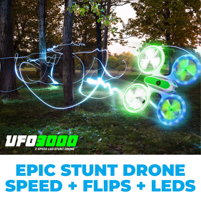  [AUSTRALIA] - Force1 UFO 3000 LED Mini Drone for Kids - Remote Control Drone, Small RC Quadcopter for Beginners with LEDs, 360 Flips, 4-Channel Remote Control, 2 Speeds, and 2 Drone Batteries