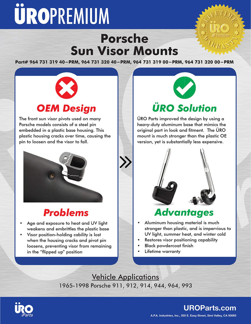 URO Parts 96473131940PRM Sun Visor Mount, Left Outer, HD Aluminum Version w/Chrome pin - LeoForward Australia