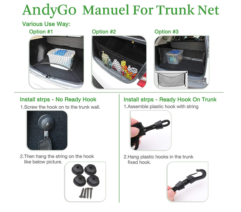 [AUSTRALIA] - AndyGo Rear Cargo Trunk Storage Organizer Net for Car Plus mounting Points