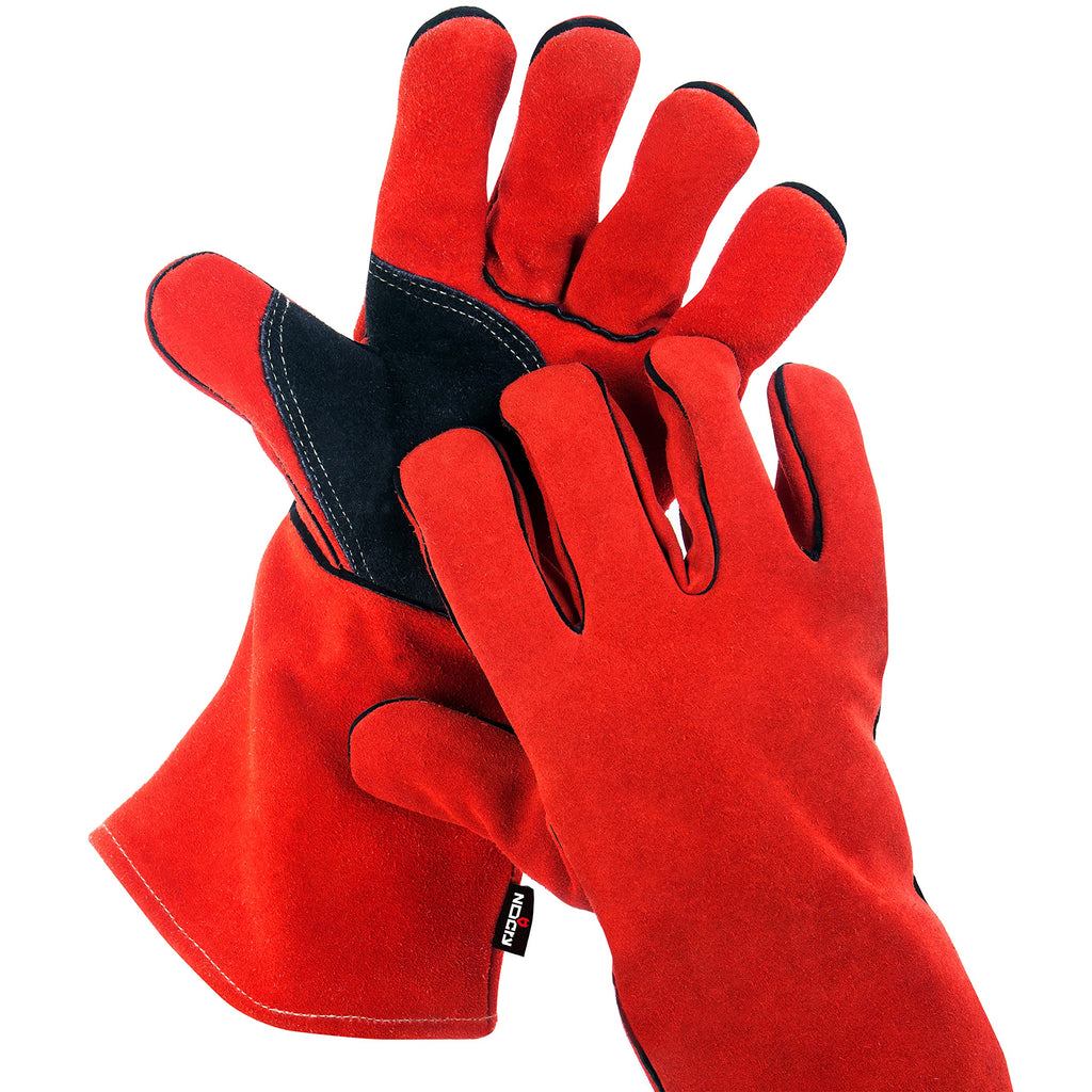  [AUSTRALIA] - NoCry Near Fire Proof Mig Tig Welding Gloves; Animal Handling, BBQ, Grilling, Fire Pit, Pizza Oven, Forging; Premium Heat Resistant Gloves; Cowhide Leather; Long 14 Inch Forearm Protection; Size Large Large (Pack of 1) Red