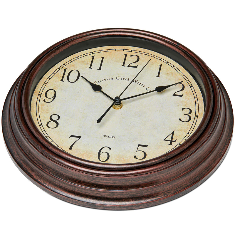  [AUSTRALIA] - Bernhard Products Vintage Wall Clock Silent Non Ticking - 12 Inch Quality Quartz Battery Operated Decorative Clock for Home/Kitchen/Office/Dining Room/Living Room Decor, Easy to Read, Rustic Bronze Brown
