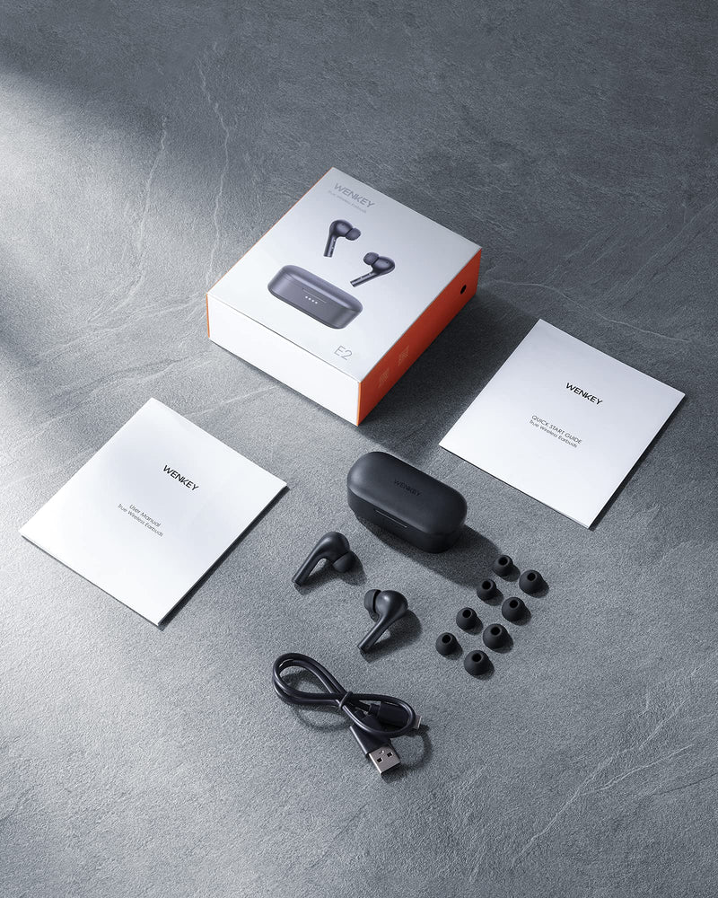  [AUSTRALIA] - True Wireless Earbuds Noise Cancelling with 4 Microphones, WENKEY Bluetooth Headphones with 5 Sizes Tips for iPhone, Android, IPX6 Waterproof, 30H Playtime, TWS Bluetooth Earphones with Charging Case Black