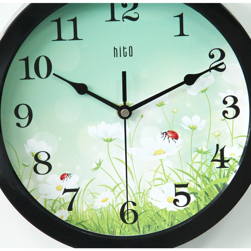 hito Silent Floral Wall Clock Non Ticking 10 inch Excellent Accurate Sweep Movement Glass Cover, Decorative for Kitchen, Living Room, Bathroom, Bedroom, Office (Ladybugs Black) - LeoForward Australia