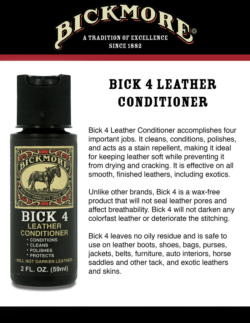 Bickmore Bick 4 Leather Conditioner 2oz - Best Since 1882 - Cleaner & Conditioner - Restore Polish & Protect All Smooth Finished Leathers 2 oz - LeoForward Australia