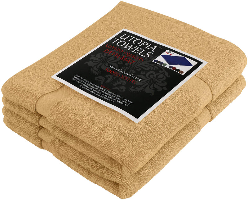  [AUSTRALIA] - Utopia Towels Cotton Banded Bath Mats, Champagne [Not a Bathroom Rug], 21 x 34 Inches, 100% Ring Spun Cotton - Highly Absorbent and Machine Washable Shower Bathroom Floor Mat (Pack of 2)