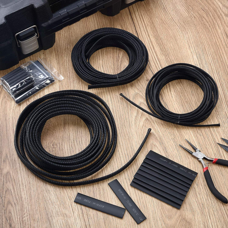  [AUSTRALIA] - 50ft PET Expandable Braided Cable Sleeve, Wire Sleeving with 127 Pieces Heat Shrink Tube for Audio Video and Other Home Device Cable Automotive Wire (1/2 Inch, 1/4 Inch, 3/8 Inch, Black) 1/2 Inch, 1/4 Inch, 3/8 Inch